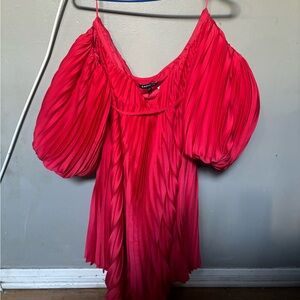 Express Vibrant Pink Pleated Off-Shoulder Blouse